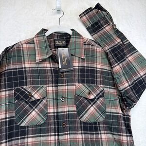 Vermont Flannel Company Men's Button Up Flannel Shirt Green Brown Plaid Large